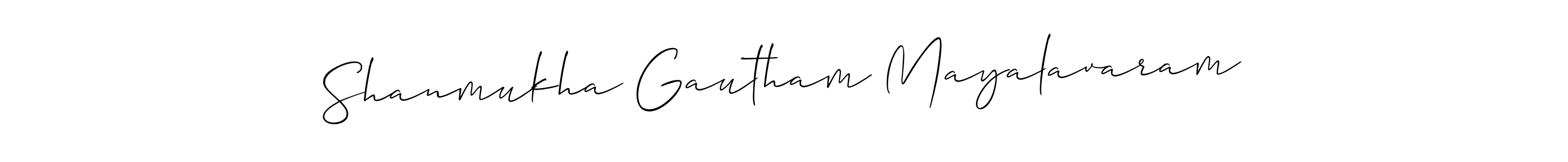 You should practise on your own different ways (Allison_Script) to write your name (Shanmukha Gautham Mayalavaram) in signature. don't let someone else do it for you. Shanmukha Gautham Mayalavaram signature style 2 images and pictures png