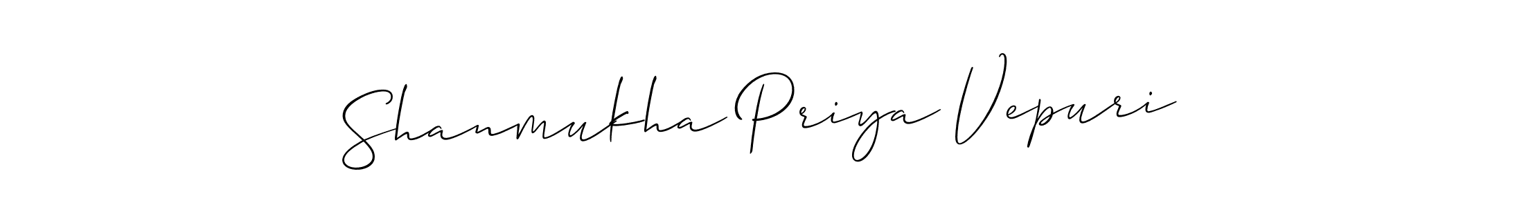 How to make Shanmukha Priya Vepuri signature? Allison_Script is a professional autograph style. Create handwritten signature for Shanmukha Priya Vepuri name. Shanmukha Priya Vepuri signature style 2 images and pictures png