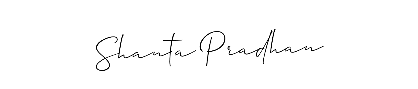 The best way (Allison_Script) to make a short signature is to pick only two or three words in your name. The name Shanta Pradhan include a total of six letters. For converting this name. Shanta Pradhan signature style 2 images and pictures png