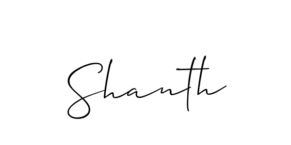 Use a signature maker to create a handwritten signature online. With this signature software, you can design (Allison_Script) your own signature for name Shanth. Shanth signature style 2 images and pictures png