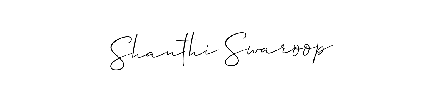 The best way (Allison_Script) to make a short signature is to pick only two or three words in your name. The name Shanthi Swaroop include a total of six letters. For converting this name. Shanthi Swaroop signature style 2 images and pictures png