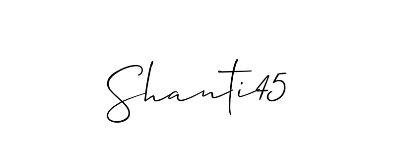 The best way (Allison_Script) to make a short signature is to pick only two or three words in your name. The name Shanti45 include a total of six letters. For converting this name. Shanti45 signature style 2 images and pictures png