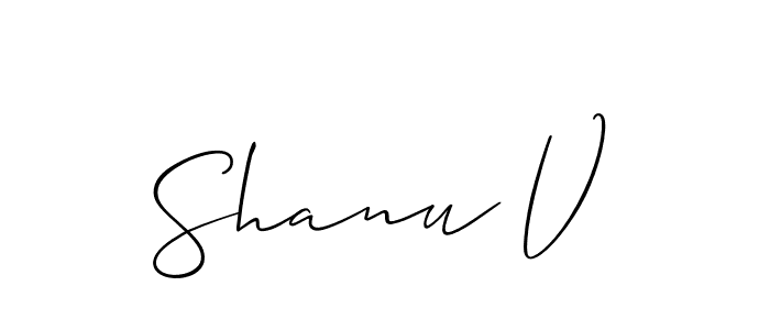 Make a beautiful signature design for name Shanu V. With this signature (Allison_Script) style, you can create a handwritten signature for free. Shanu V signature style 2 images and pictures png