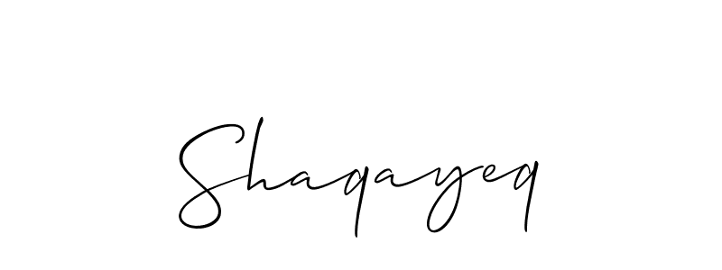 Make a beautiful signature design for name Shaqayeq. With this signature (Allison_Script) style, you can create a handwritten signature for free. Shaqayeq signature style 2 images and pictures png