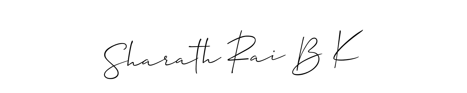 The best way (Allison_Script) to make a short signature is to pick only two or three words in your name. The name Sharath Rai B K include a total of six letters. For converting this name. Sharath Rai B K signature style 2 images and pictures png