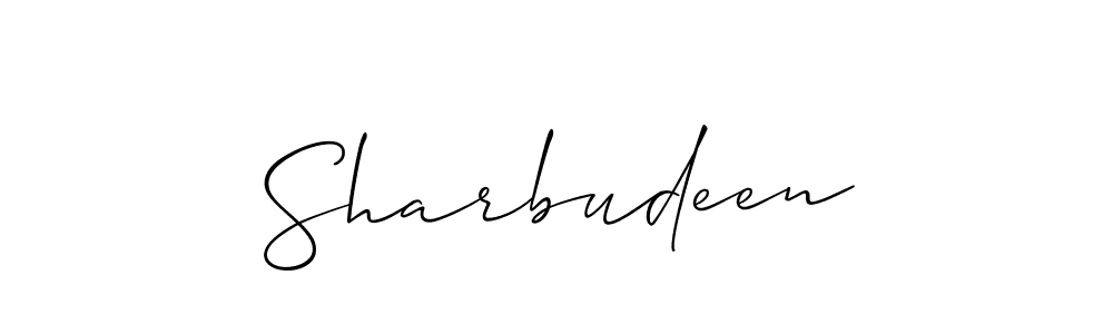 Make a beautiful signature design for name Sharbudeen. With this signature (Allison_Script) style, you can create a handwritten signature for free. Sharbudeen signature style 2 images and pictures png
