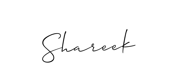 Design your own signature with our free online signature maker. With this signature software, you can create a handwritten (Allison_Script) signature for name Shareek. Shareek signature style 2 images and pictures png