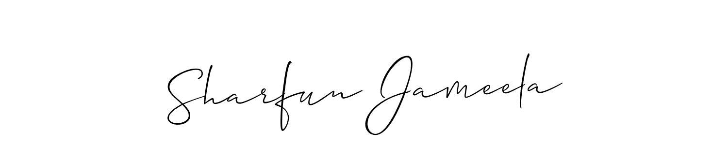 How to Draw Sharfun Jameela signature style? Allison_Script is a latest design signature styles for name Sharfun Jameela. Sharfun Jameela signature style 2 images and pictures png
