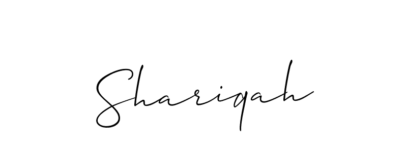 Design your own signature with our free online signature maker. With this signature software, you can create a handwritten (Allison_Script) signature for name Shariqah. Shariqah signature style 2 images and pictures png