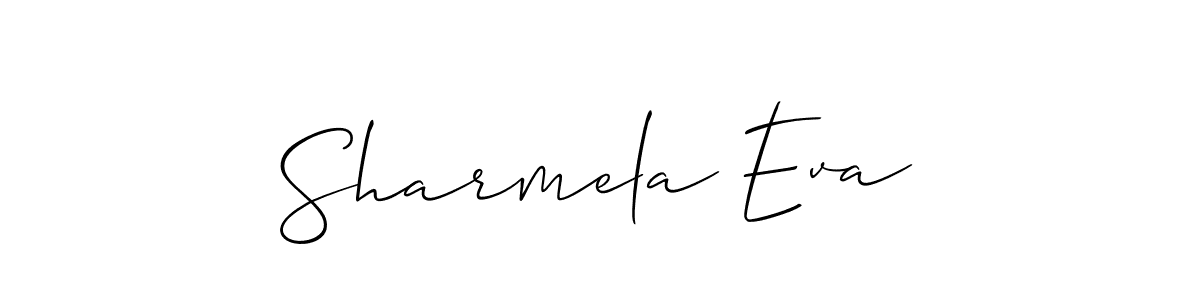 The best way (Allison_Script) to make a short signature is to pick only two or three words in your name. The name Sharmela Eva include a total of six letters. For converting this name. Sharmela Eva signature style 2 images and pictures png