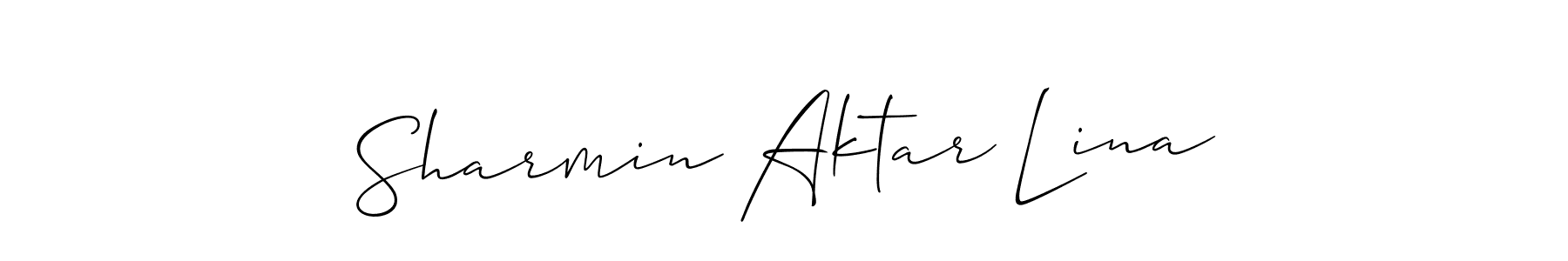 The best way (Allison_Script) to make a short signature is to pick only two or three words in your name. The name Sharmin Aktar Lina include a total of six letters. For converting this name. Sharmin Aktar Lina signature style 2 images and pictures png