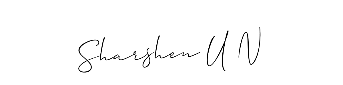 Use a signature maker to create a handwritten signature online. With this signature software, you can design (Allison_Script) your own signature for name Sharshen U N. Sharshen U N signature style 2 images and pictures png