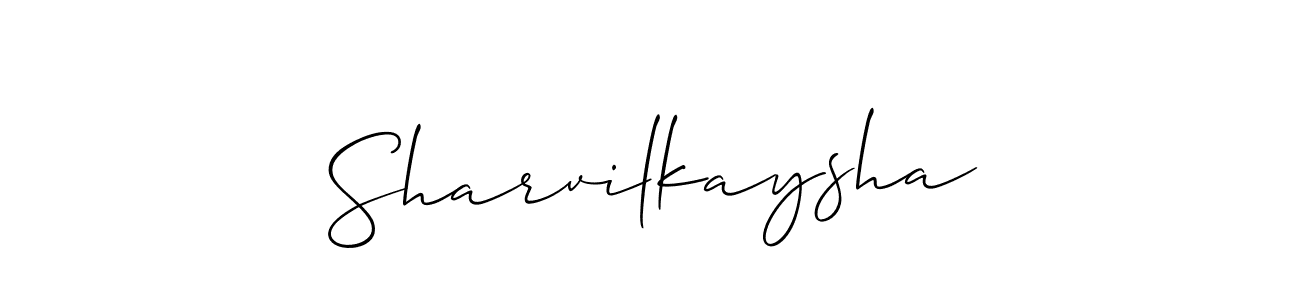 The best way (Allison_Script) to make a short signature is to pick only two or three words in your name. The name Sharvilkaysha include a total of six letters. For converting this name. Sharvilkaysha signature style 2 images and pictures png