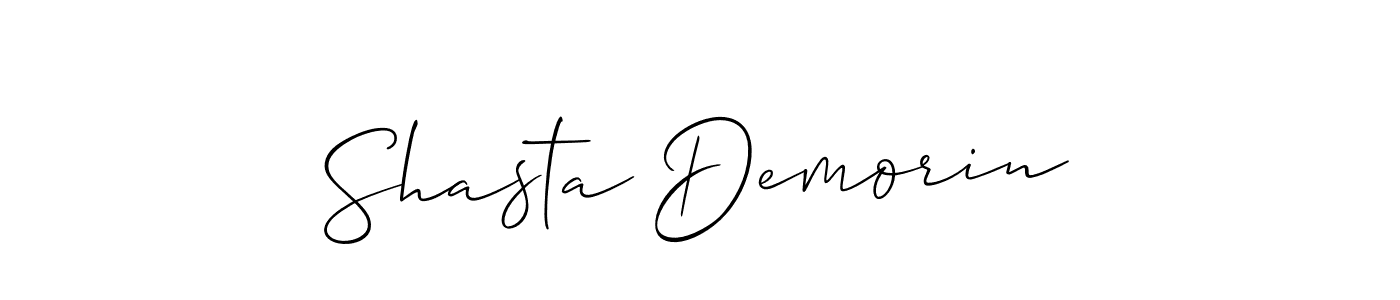 Allison_Script is a professional signature style that is perfect for those who want to add a touch of class to their signature. It is also a great choice for those who want to make their signature more unique. Get Shasta Demorin name to fancy signature for free. Shasta Demorin signature style 2 images and pictures png