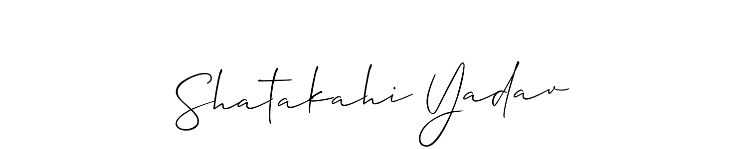 Allison_Script is a professional signature style that is perfect for those who want to add a touch of class to their signature. It is also a great choice for those who want to make their signature more unique. Get Shatakahi Yadav name to fancy signature for free. Shatakahi Yadav signature style 2 images and pictures png