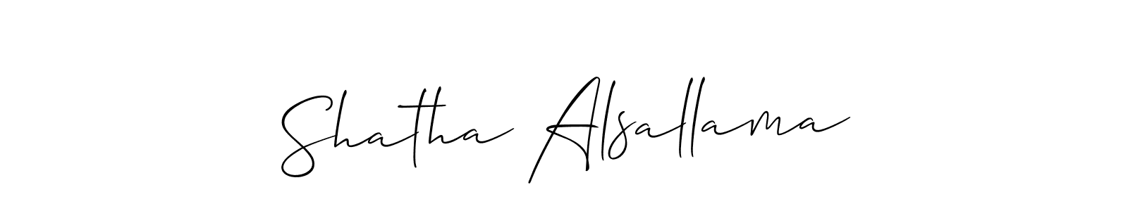 Make a short Shatha Alsallama signature style. Manage your documents anywhere anytime using Allison_Script. Create and add eSignatures, submit forms, share and send files easily. Shatha Alsallama signature style 2 images and pictures png