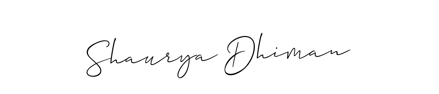 Use a signature maker to create a handwritten signature online. With this signature software, you can design (Allison_Script) your own signature for name Shaurya Dhiman. Shaurya Dhiman signature style 2 images and pictures png