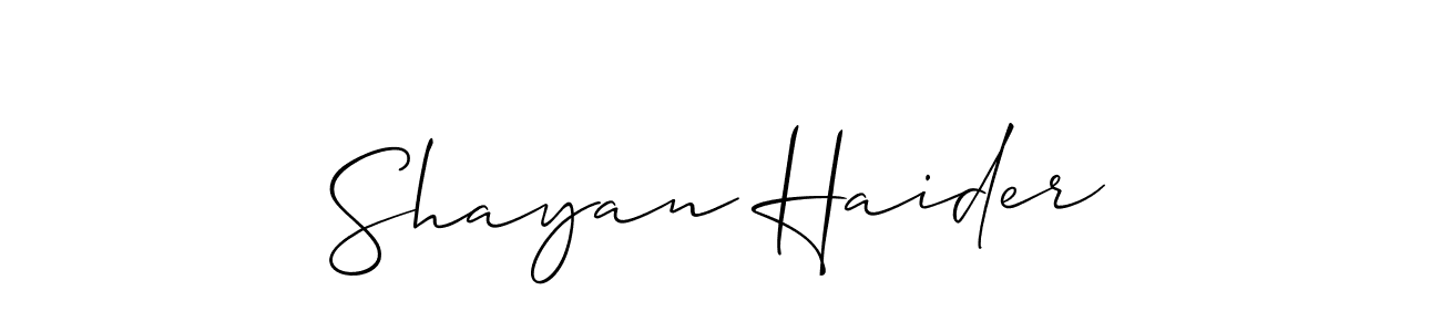 Allison_Script is a professional signature style that is perfect for those who want to add a touch of class to their signature. It is also a great choice for those who want to make their signature more unique. Get Shayan Haider name to fancy signature for free. Shayan Haider signature style 2 images and pictures png