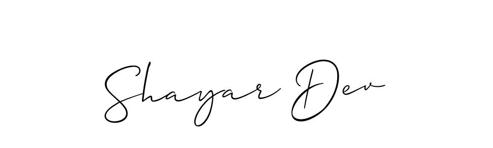 if you are searching for the best signature style for your name Shayar Dev. so please give up your signature search. here we have designed multiple signature styles  using Allison_Script. Shayar Dev signature style 2 images and pictures png