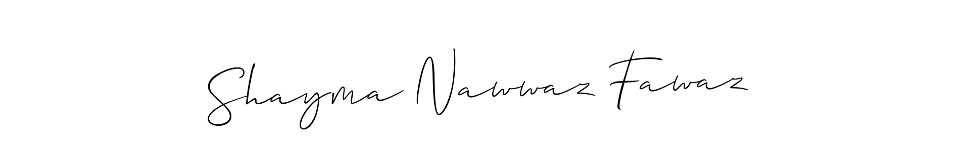 The best way (Allison_Script) to make a short signature is to pick only two or three words in your name. The name Shayma Nawwaz Fawaz include a total of six letters. For converting this name. Shayma Nawwaz Fawaz signature style 2 images and pictures png