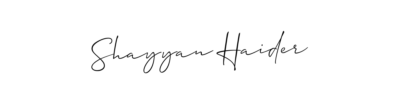 Design your own signature with our free online signature maker. With this signature software, you can create a handwritten (Allison_Script) signature for name Shayyan Haider. Shayyan Haider signature style 2 images and pictures png