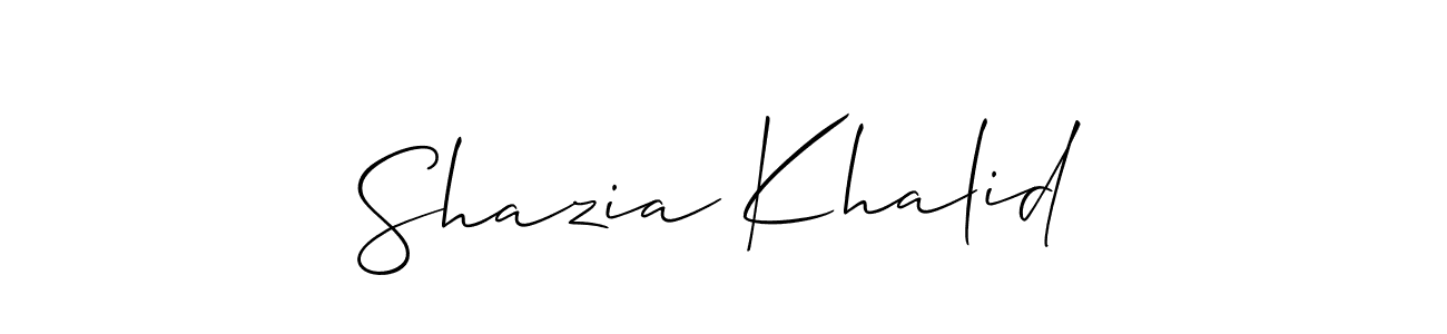 Allison_Script is a professional signature style that is perfect for those who want to add a touch of class to their signature. It is also a great choice for those who want to make their signature more unique. Get Shazia Khalid name to fancy signature for free. Shazia Khalid signature style 2 images and pictures png