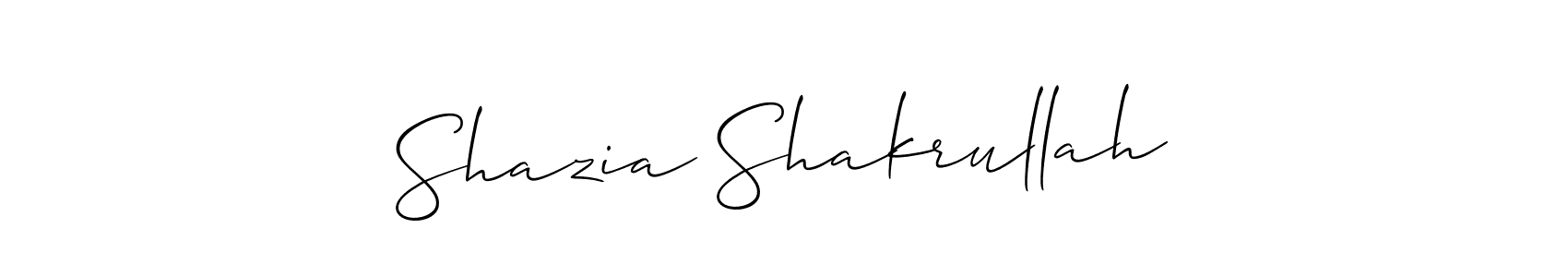 Make a beautiful signature design for name Shazia Shakrullah. With this signature (Allison_Script) style, you can create a handwritten signature for free. Shazia Shakrullah signature style 2 images and pictures png