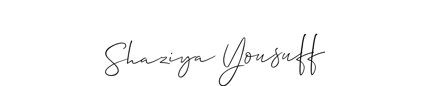 It looks lik you need a new signature style for name Shaziya Yousuff. Design unique handwritten (Allison_Script) signature with our free signature maker in just a few clicks. Shaziya Yousuff signature style 2 images and pictures png