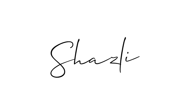 Use a signature maker to create a handwritten signature online. With this signature software, you can design (Allison_Script) your own signature for name Shazli. Shazli signature style 2 images and pictures png