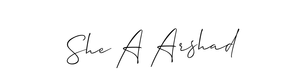 Create a beautiful signature design for name She A Arshad. With this signature (Allison_Script) fonts, you can make a handwritten signature for free. She A Arshad signature style 2 images and pictures png