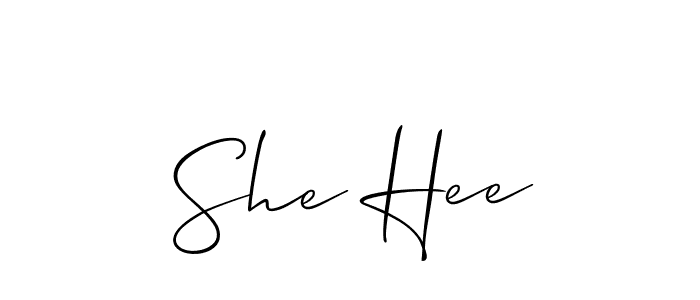 How to make She Hee name signature. Use Allison_Script style for creating short signs online. This is the latest handwritten sign. She Hee signature style 2 images and pictures png