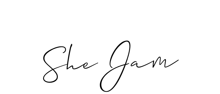 Make a short She Jam signature style. Manage your documents anywhere anytime using Allison_Script. Create and add eSignatures, submit forms, share and send files easily. She Jam signature style 2 images and pictures png