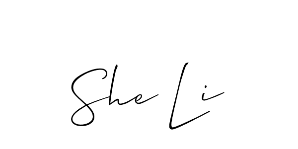 It looks lik you need a new signature style for name She Li. Design unique handwritten (Allison_Script) signature with our free signature maker in just a few clicks. She Li signature style 2 images and pictures png