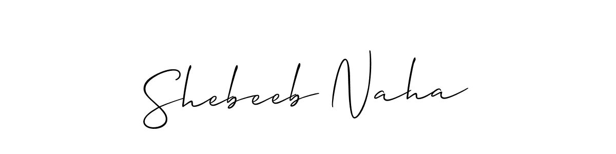 Create a beautiful signature design for name Shebeeb Naha. With this signature (Allison_Script) fonts, you can make a handwritten signature for free. Shebeeb Naha signature style 2 images and pictures png