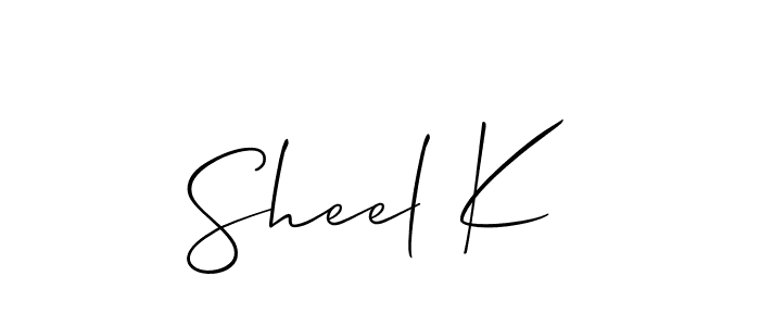 Make a beautiful signature design for name Sheel K. With this signature (Allison_Script) style, you can create a handwritten signature for free. Sheel K signature style 2 images and pictures png