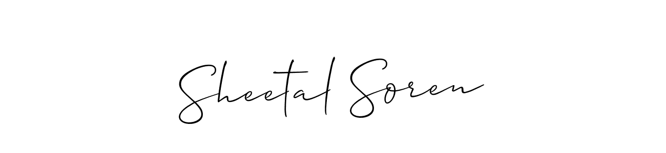The best way (Allison_Script) to make a short signature is to pick only two or three words in your name. The name Sheetal Soren include a total of six letters. For converting this name. Sheetal Soren signature style 2 images and pictures png