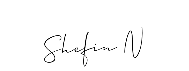 The best way (Allison_Script) to make a short signature is to pick only two or three words in your name. The name Shefin N include a total of six letters. For converting this name. Shefin N signature style 2 images and pictures png