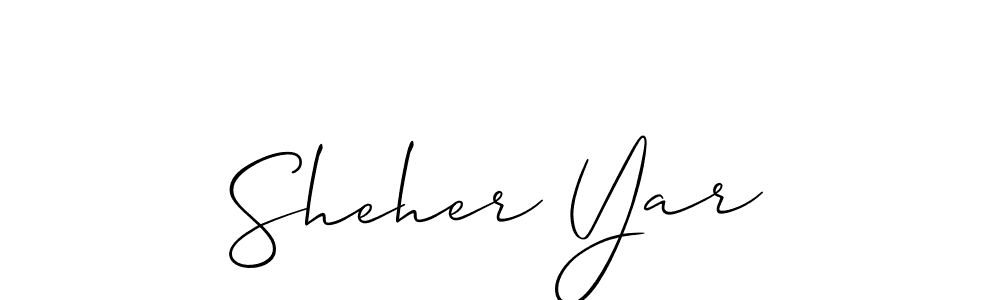 Allison_Script is a professional signature style that is perfect for those who want to add a touch of class to their signature. It is also a great choice for those who want to make their signature more unique. Get Sheher Yar name to fancy signature for free. Sheher Yar signature style 2 images and pictures png