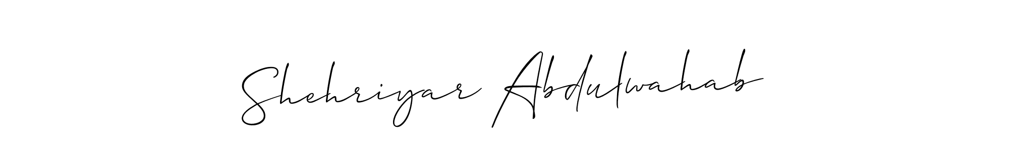 Make a short Shehriyar Abdulwahab signature style. Manage your documents anywhere anytime using Allison_Script. Create and add eSignatures, submit forms, share and send files easily. Shehriyar Abdulwahab signature style 2 images and pictures png