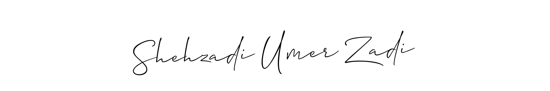 How to make Shehzadi Umer Zadi name signature. Use Allison_Script style for creating short signs online. This is the latest handwritten sign. Shehzadi Umer Zadi signature style 2 images and pictures png