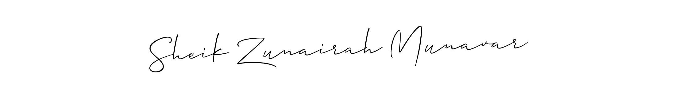 Create a beautiful signature design for name Sheik Zunairah Munavar. With this signature (Allison_Script) fonts, you can make a handwritten signature for free. Sheik Zunairah Munavar signature style 2 images and pictures png