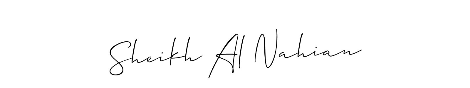 Also You can easily find your signature by using the search form. We will create Sheikh Al Nahian name handwritten signature images for you free of cost using Allison_Script sign style. Sheikh Al Nahian signature style 2 images and pictures png