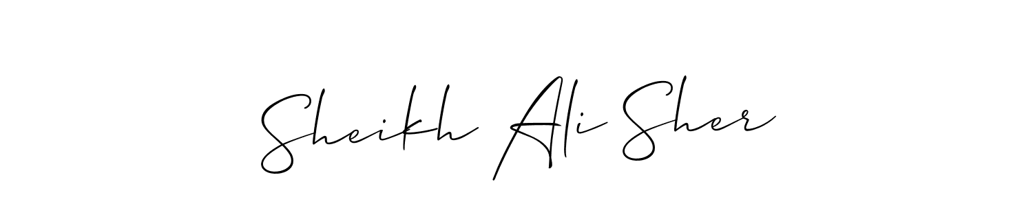 Similarly Allison_Script is the best handwritten signature design. Signature creator online .You can use it as an online autograph creator for name Sheikh Ali Sher. Sheikh Ali Sher signature style 2 images and pictures png
