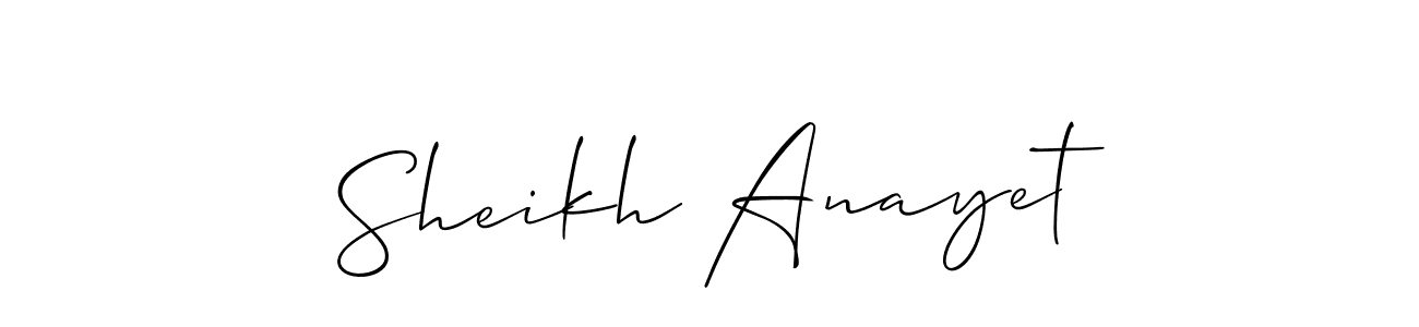 Also You can easily find your signature by using the search form. We will create Sheikh Anayet name handwritten signature images for you free of cost using Allison_Script sign style. Sheikh Anayet signature style 2 images and pictures png