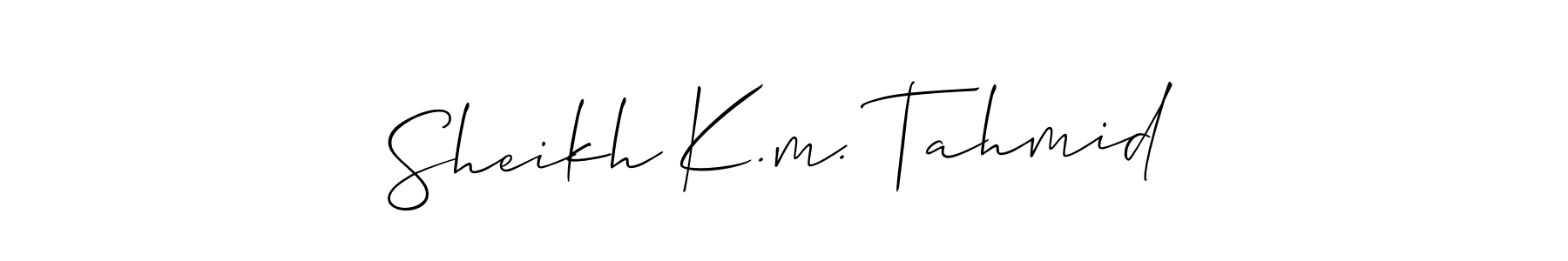 The best way (Allison_Script) to make a short signature is to pick only two or three words in your name. The name Sheikh K.m. Tahmid include a total of six letters. For converting this name. Sheikh K.m. Tahmid signature style 2 images and pictures png