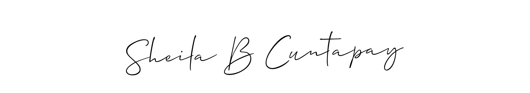 It looks lik you need a new signature style for name Sheila B Cuntapay. Design unique handwritten (Allison_Script) signature with our free signature maker in just a few clicks. Sheila B Cuntapay signature style 2 images and pictures png