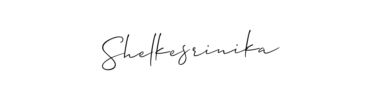 The best way (Allison_Script) to make a short signature is to pick only two or three words in your name. The name Shelkesrinika include a total of six letters. For converting this name. Shelkesrinika signature style 2 images and pictures png