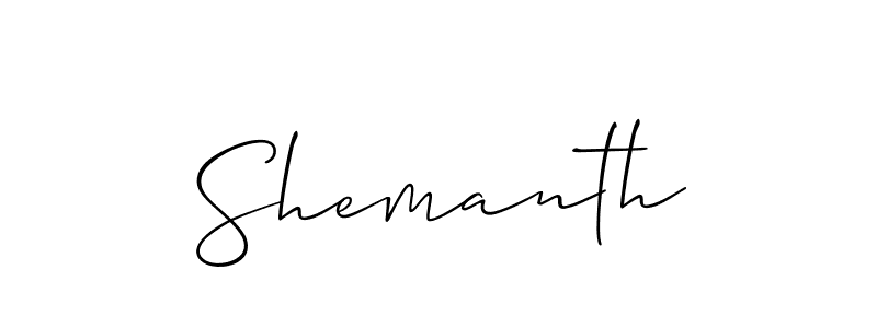Use a signature maker to create a handwritten signature online. With this signature software, you can design (Allison_Script) your own signature for name Shemanth. Shemanth signature style 2 images and pictures png