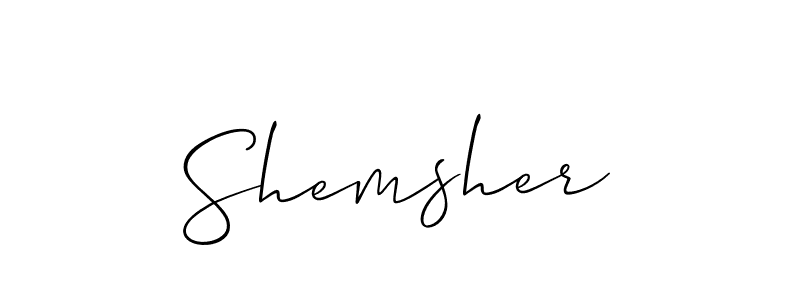 Use a signature maker to create a handwritten signature online. With this signature software, you can design (Allison_Script) your own signature for name Shemsher. Shemsher signature style 2 images and pictures png