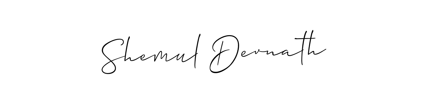 Use a signature maker to create a handwritten signature online. With this signature software, you can design (Allison_Script) your own signature for name Shemul Devnath. Shemul Devnath signature style 2 images and pictures png